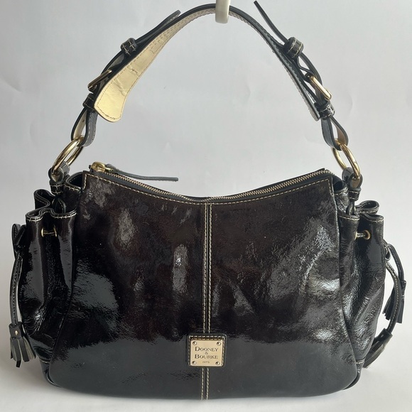 Dooney & Bourke Patent Leather Shoulder Hobo Bag - Charcoal - Picture 1 of 12